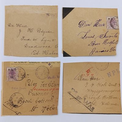 Lot of 4 Boer War POW damaged cover fronts Names of POW&#39;s mentioned JJ Kok Peter Terblanche JH Potgieter Louis Swarts all at St Helena