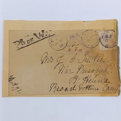 Boer War POW cover fronts stuck back to back - one from Heilbron to JL Pretorius, Deadwood Camp, St Helena 1902 and the other from Winburg Free State to JC Truter, Broad Bottom Camp, St Helena