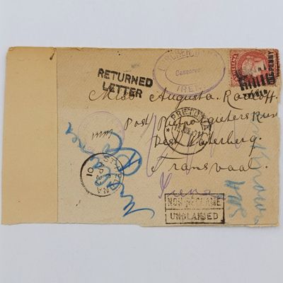 Pair of Boer War POW Fronts stuck back to back - one side from DIYATALAWA, CEYLON to Greenpoint Camp (LJ Botha) other side a returned letter to Miss Augusta Radloff from St Helena 1901