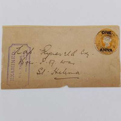 Boer War POW cover to Cap Ryneveld Boer Prisoner of war St Helena with TL Thorne censor rubber stamp on pre printed card with one Anna pre printed postage