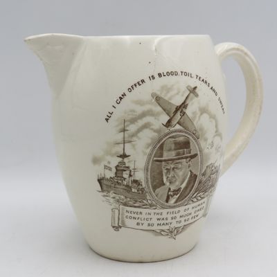 Very Rare WW2 Winston Churchill porcelain pitcher by Copeland Spode - Cracked