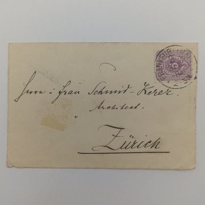 1884 Front sent from Frankfort Germany to Zurich - Swiss Canton with 5 pfennig stamp