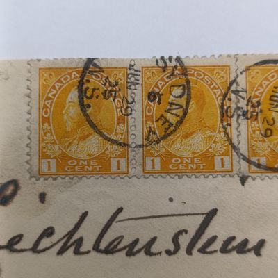 1925 Front sent from Sydney Canada (Nova Scotia) to Liechtenstein with 5x Canada 1 cent stamps
