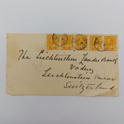 1925 Front sent from Sydney Canada (Nova Scotia) to Liechtenstein with 5x Canada 1 cent stamps
