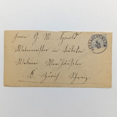 Letter sent from Herbrechtingen German Reich to Zurich Canton Switzerland 8th of April 1883 with Rorschach and Bubikon receiving cancels at the back - 20 pfennig German stamp used