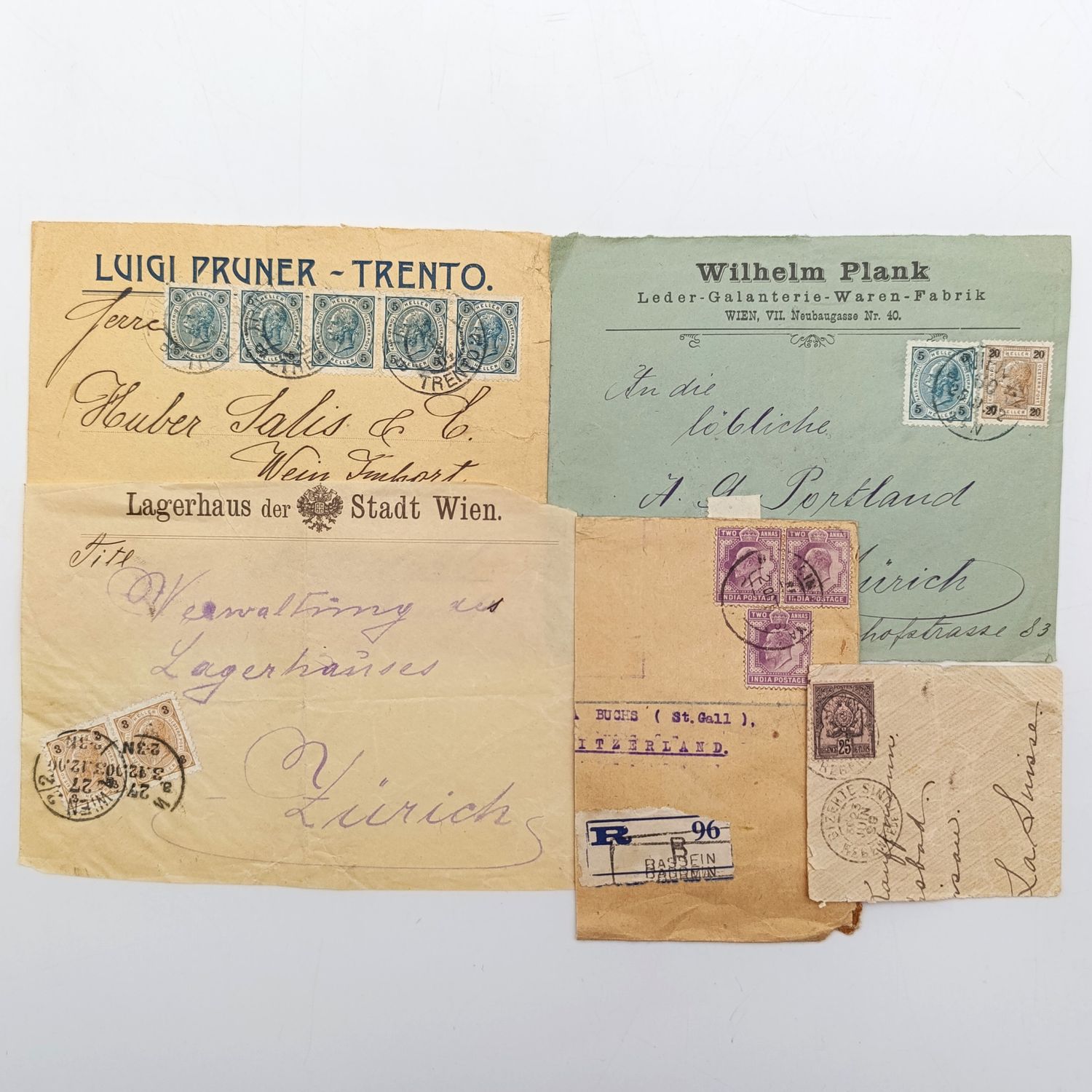 Lot of 5 Antique letters &amp; letter fronts - all sent to Switzerland - oldest is 1888