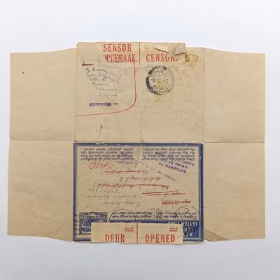 WW2  Censored letter with pre printed 3d postage posted to Sgt Dixon, 5th General Hosptal Durban and returned - various rubber stamps