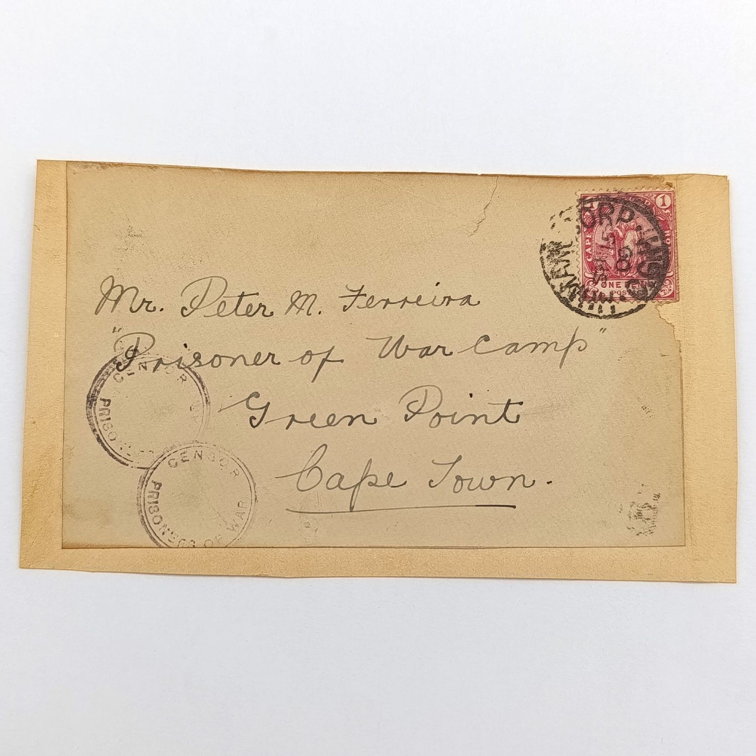 POW Boer War letter fronts - 2 stuck back to back one posted from Port Elizabeth to S de Swart, Deadwood Camp, Sr Helena 9 Jan 1901