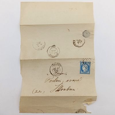 Postal History 1874 wrapper with French 25c stamp to Coulain, Ivory - received date at back is 1864 - Paris and Issogoun cancellations stamp in excellent condition