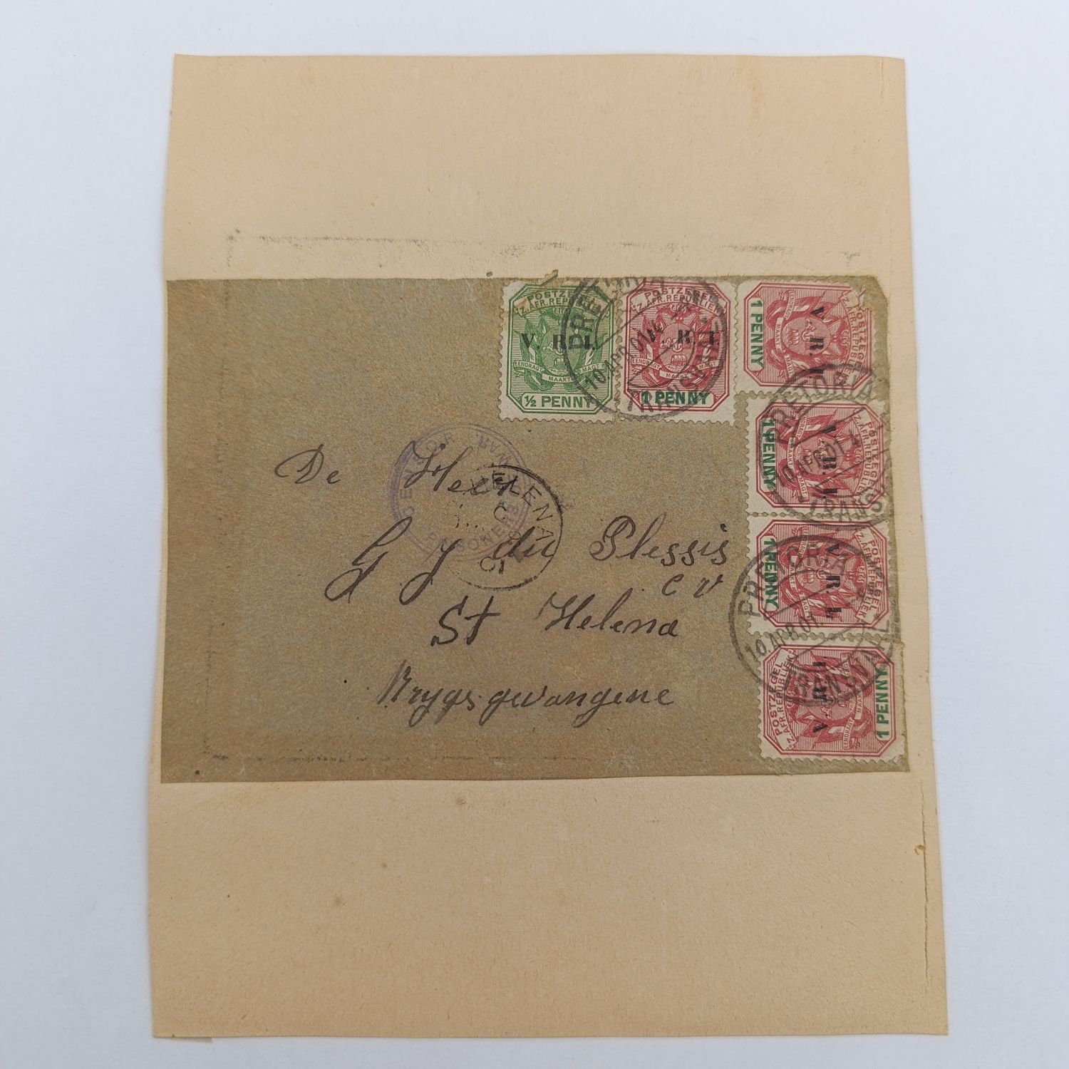Lot of 3 Boer War POW fronts stuck to paper back to back addressed to GJ du Plessis Pretoria to St Helena 10 April 1901 DG du Plessis Potchefstroom to Dead Wood camp, St Helena 1901