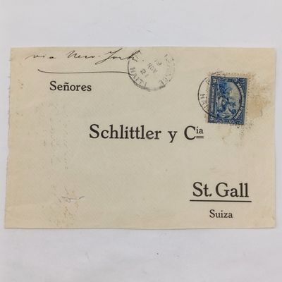 Postal Front Port AU Prince Haiti 19 Nov 1921 to St Gall Switzerland - vra New York with 25c Haiti stamp