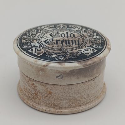 Antique Cold Cream ceramic lid with base
