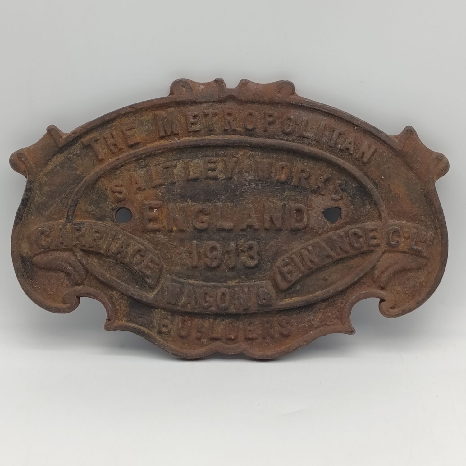 Antique 1913 The Metropolitan Carriage wagon builders cast iron plate