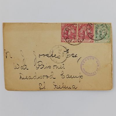 POW fronts stuck back to back - Boer War  - One side Paarl, South Africa to J Jooste, Deadwood Camp St Helena 1901 Other side Cradock Cape of Good Hope to PA Reyneke Deadwood Camp St Helena 1901
