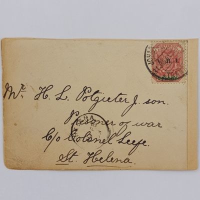 Pair of Boer War POW Fronts stuck back to back one side Johannesburg, ZAR to HL Potgieter St Helena 1901 other side Potchefstroom ZAR to DJ Bosman Deadwood Camp St Helena 1901