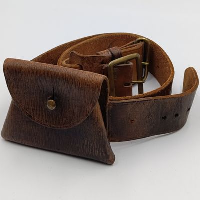Vintage leather belt with ammo pouch - unusual shape