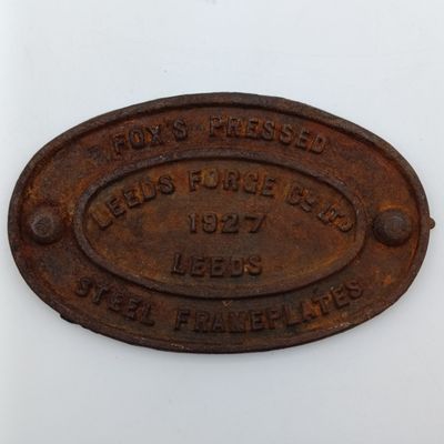 Leeds Forge Co. LTD Fox pressed steel Frameplates cast iron metal sign
