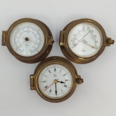 Vintage Barigo marine weather station, clock and hygrometer / thermometer set