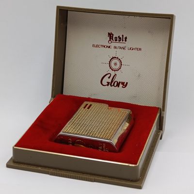 Vintage Noble Glory Electronic butane pocket lighter in case - working