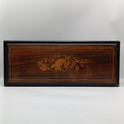 Antique 19th Century wooden music box with inlaid flower pattern - working
