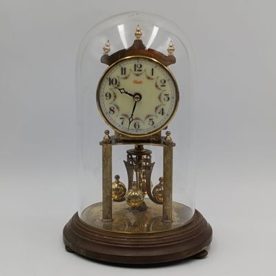 Vintage Kundo 400 day Anniversary dome clock with glass dome - suspension wire broken - height 22cm