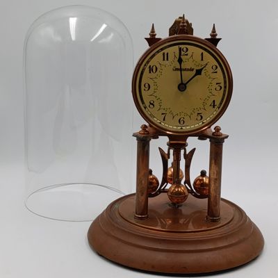 Vintage Commando 400 day anniversary dome clock with glass dome - suspension wire broken - height 28cm