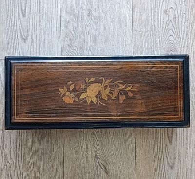 Antique 19th Century wooden music box with inlaid flower pattern - working