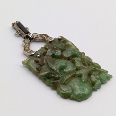 14kt white gold with diamonds Jade pendant