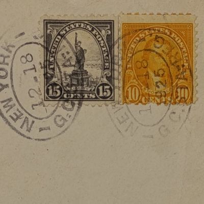Registered cover New York, USA to Vaduz, Switzerland with US 10c and 15c stamps cancelled 18 Dec 1925