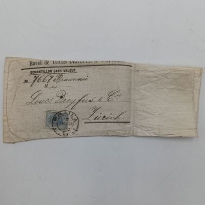 Louis Dreyfus and Co - Fabric sample sent from Braila, Romania to Zurich, Switzerland - with address and stamp right on the material sample - 25 Bani Romania stamp cancelled, 2 May 1924
