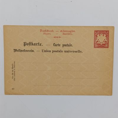 late 1800&#39;s Bayern postcard with pre printed 10 pfennig postage and watermarked. - unused
