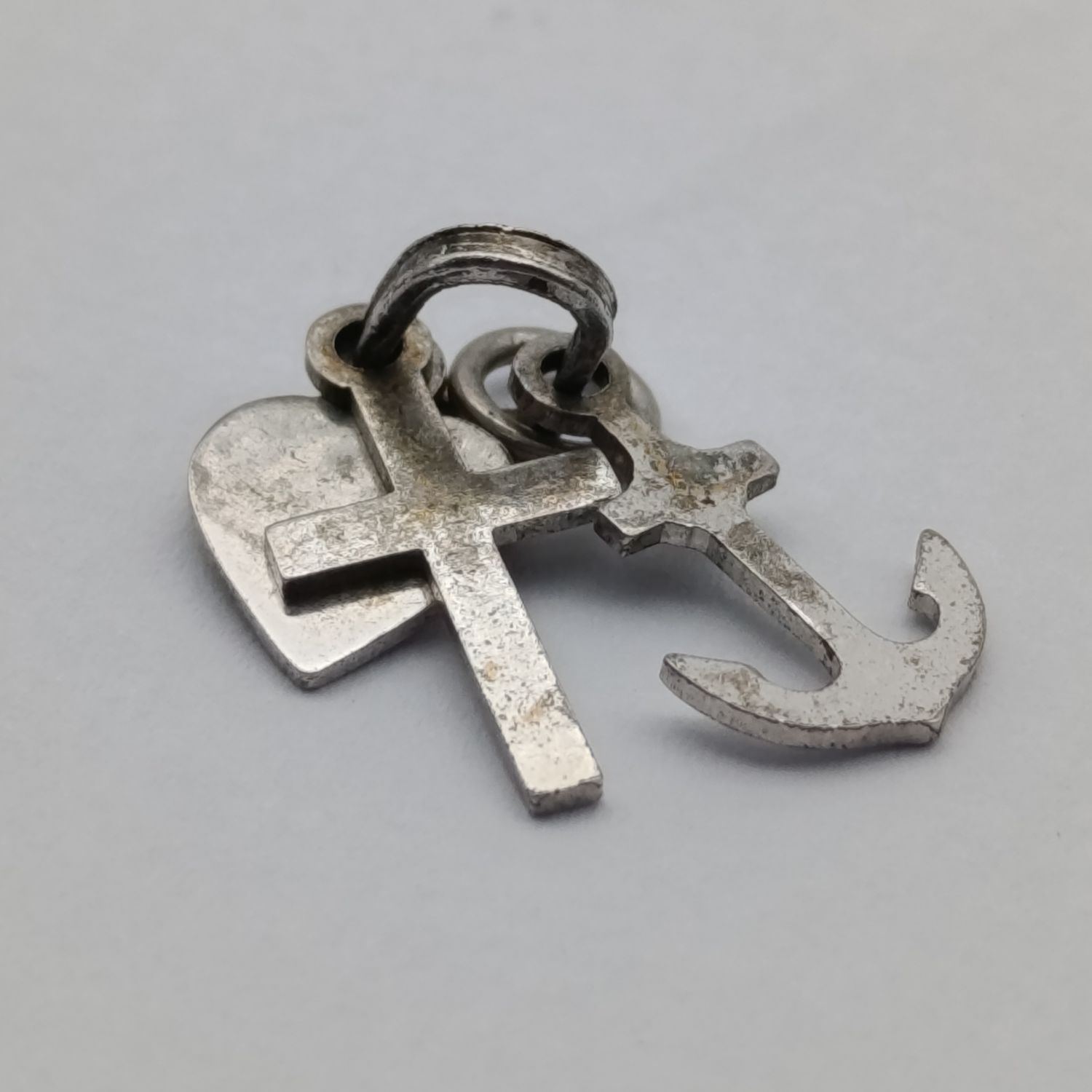 Sterling silver heart, cross and anchor charm - weighs 1.1g
