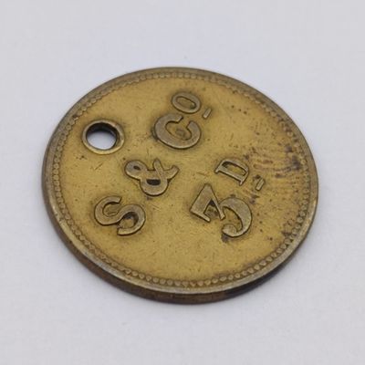 Vintage Strachan and  Co (3d) 3 pence brass token - Uniface set 1