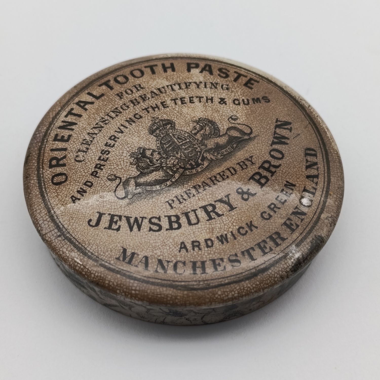 Antique Oriental Tooth paste by Jewsbury &amp; Brown ceramic lid