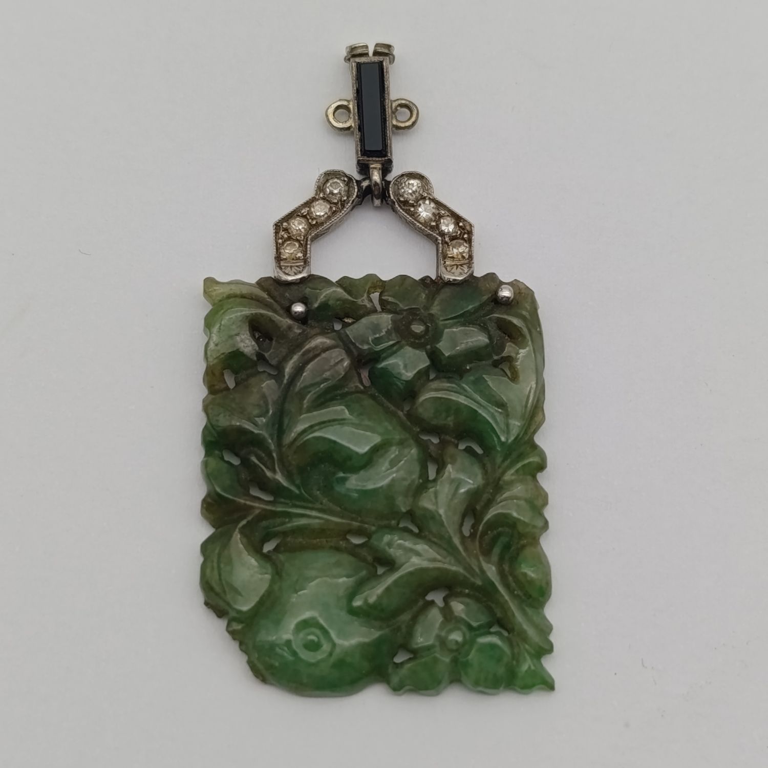 14kt white gold with diamonds Jade pendant