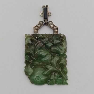 14kt white gold with diamonds Jade pendant