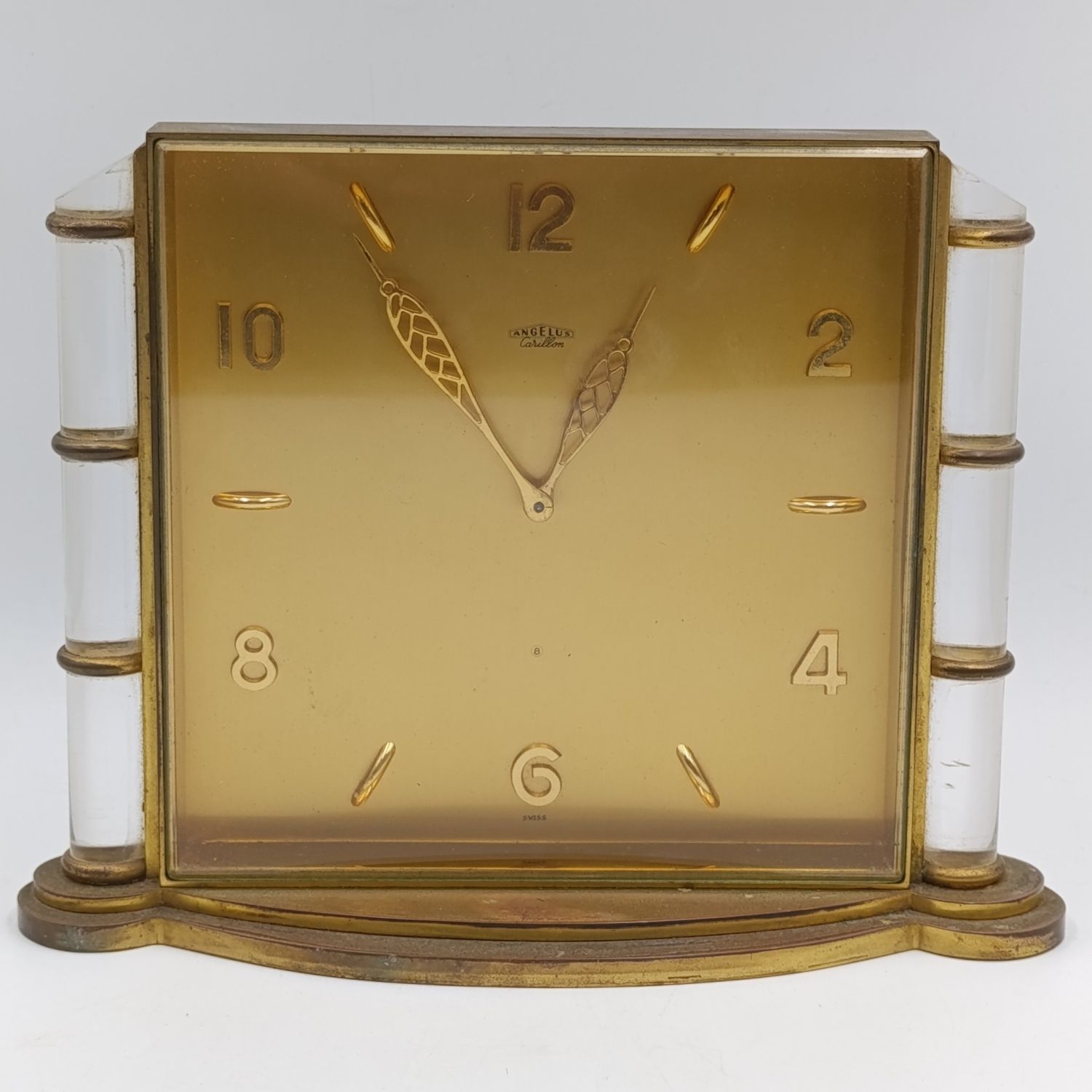 Vintage Angelus Carillon Swiss 8 day desk clock - not running - alarm winder broken
