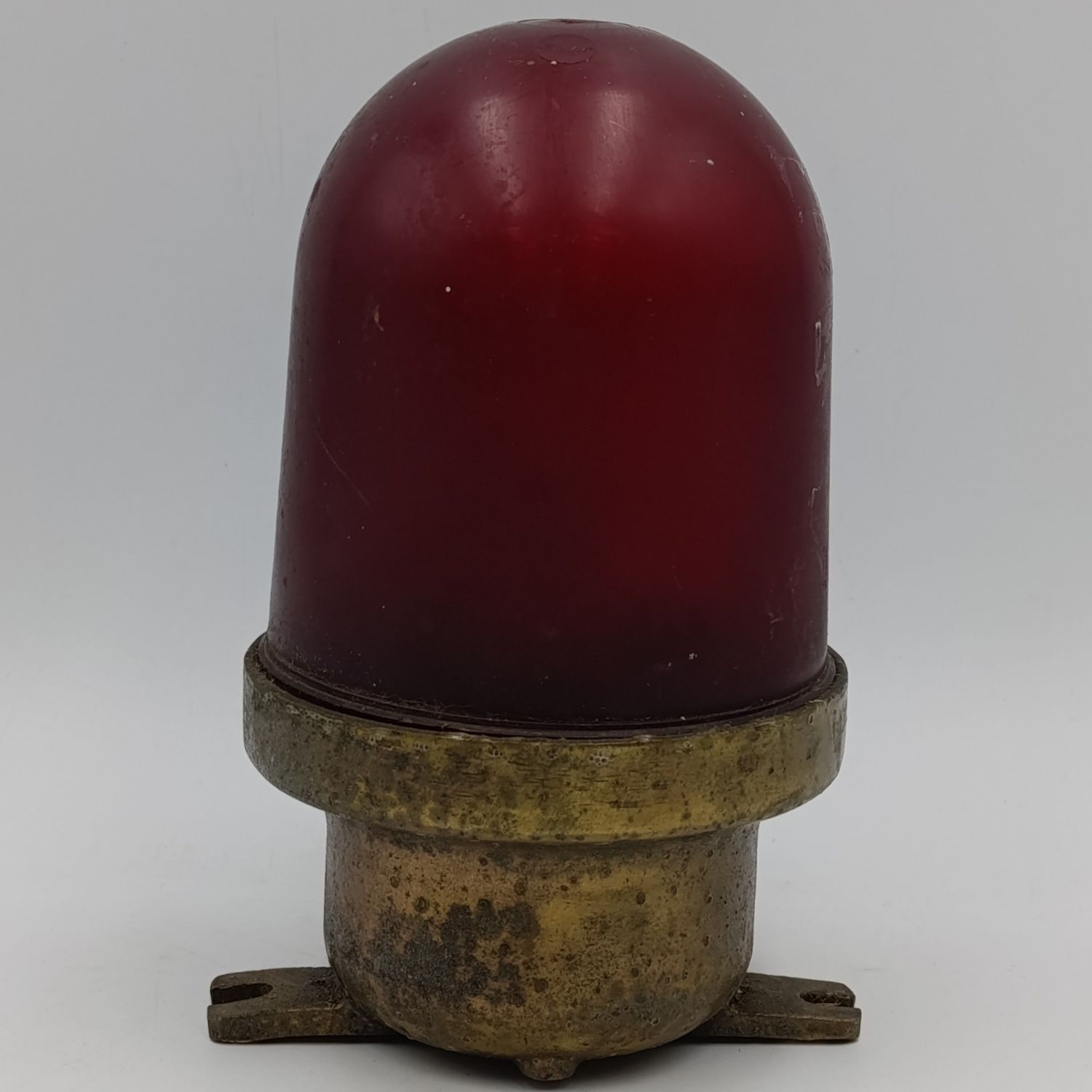 Vintage brass ship&#39;s passage light with red dome