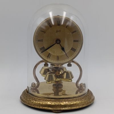 Vintage small Schatz 400 day anniversary dome clock with original acrylic dome - suspension wire broken