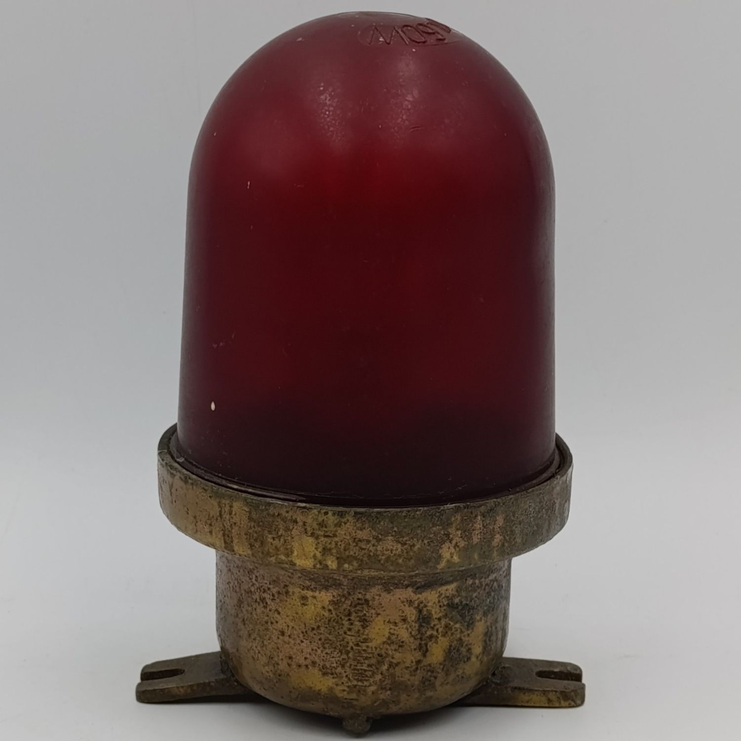 Vintage brass ship&#39;s passage light with red dome