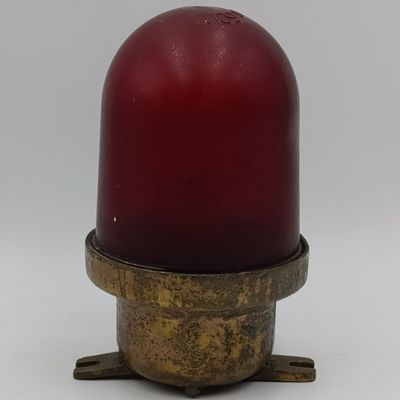 Vintage brass ship&#39;s passage light with red dome