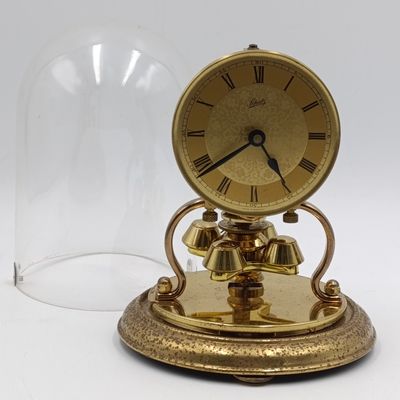 Vintage small Schatz 400 day anniversary dome clock with original acrylic dome - suspension wire broken