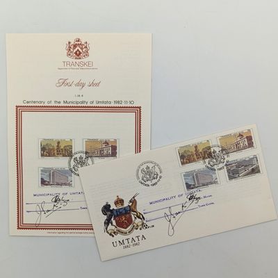 Transkei Municipality Umtata Centenary First Day Cover and Sheet - Both signed by the Town Clerk and Mayor of Umtata