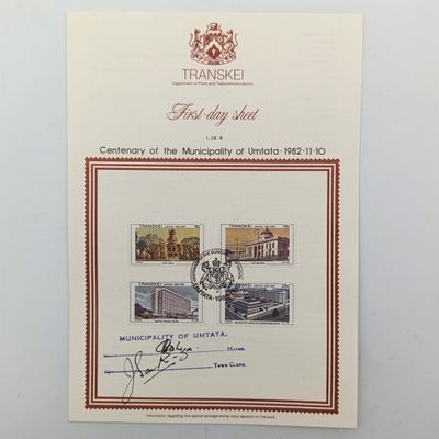 Transkei Municipality Umtata Centenary First Day Cover and Sheet - Both signed by the Town Clerk and Mayor of Umtata