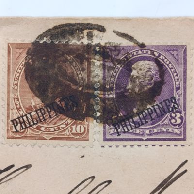 Registered letter sent from Manila, Philippines via Singapore to Zurich , Switzerland with 2 x US postage Philippines overprint stamps cancelled 28 Nov 1903