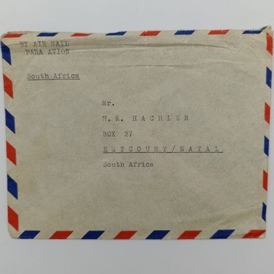 Letter sent from Tulua, Colombia to Estcourt, South Africa with 7 Colombian stamps on back cancelled 30/12/1947