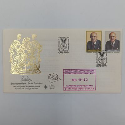 PW Botha First Day Cover signed by him - and with State President's office rubber stamp