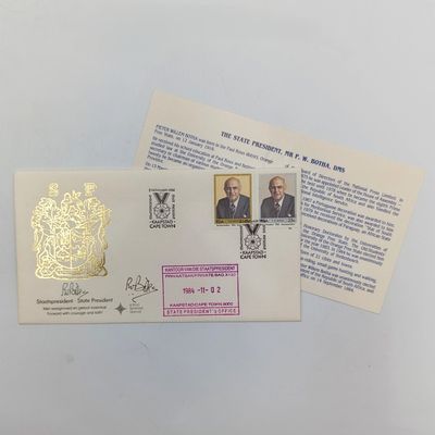 PW Botha First Day Cover signed by him - and with State President&#39;s office rubber stamp
