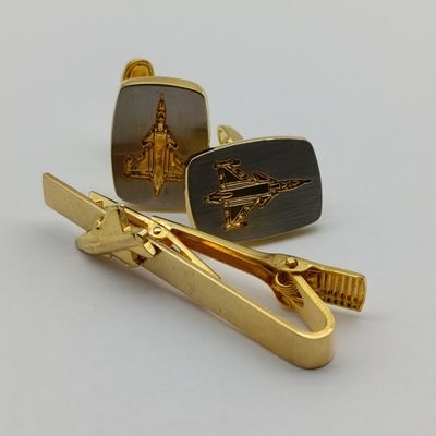 Set of fighter jets cufflinks and tie clip
