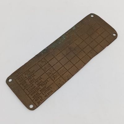 SA Railways brass boiler #10805 pressure check plate 1981-1984